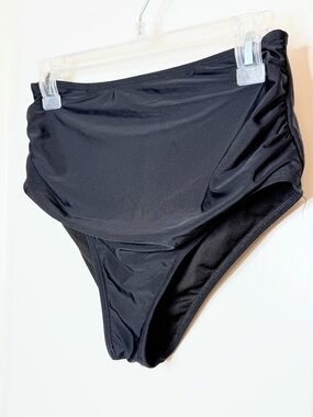 Black High Waisted Bikini Bottom Ruched Sides Medium Swimwear Classic Fit